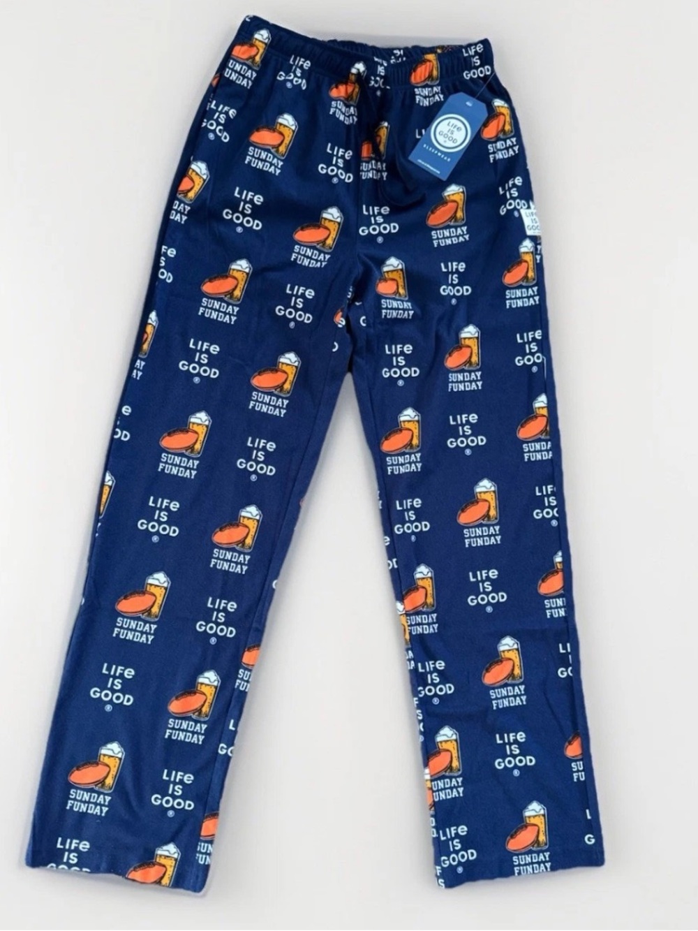 Life is Good Men’s Blue PJ Lounge Pants Sz S Beer & Football Sunday Funday NWT